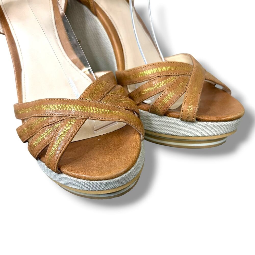 COACH Caroline Tan Leather Beach Embroidered Motifs Wedge Platform Sandals - Picture 4 of 16
